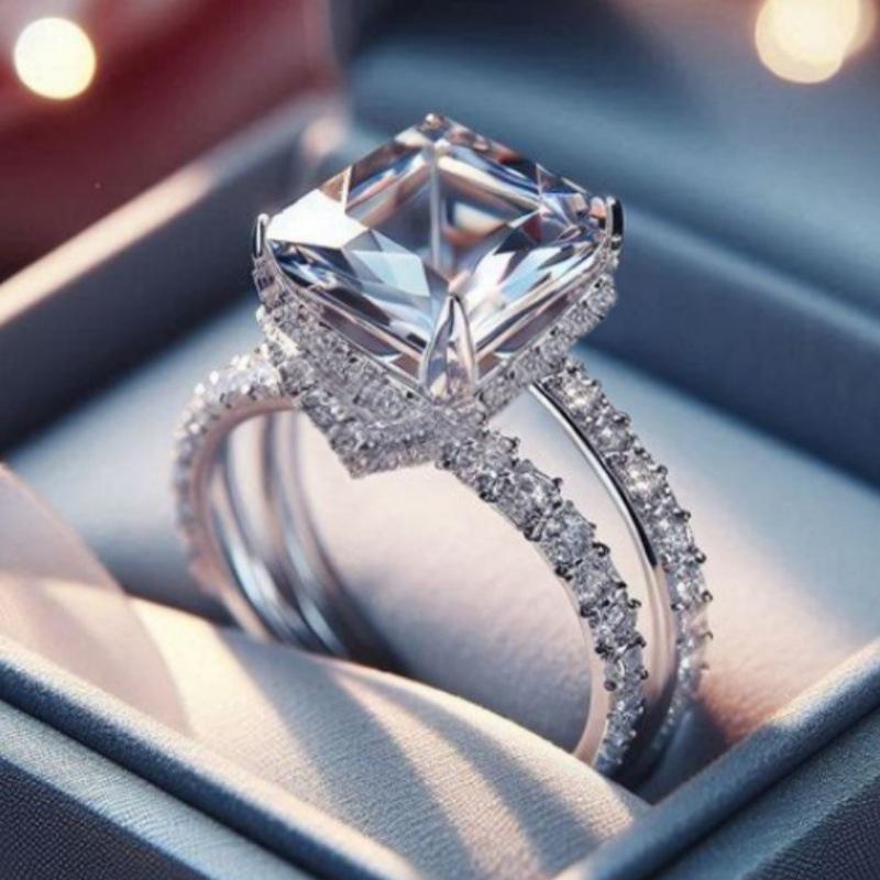 Cute Female White Zircon Stone Engagement Ring Vintage Wedding Jewelry for Women