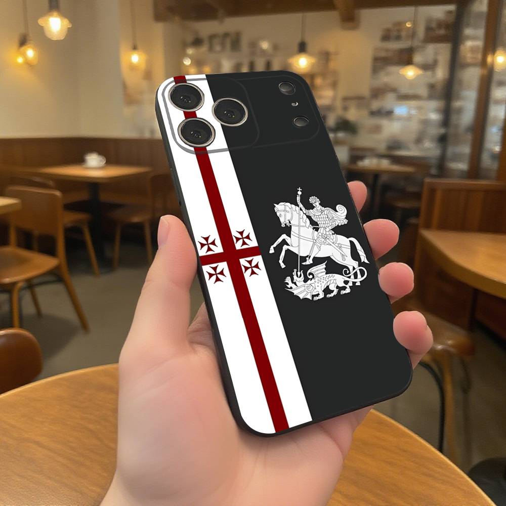 

Georgia Flag Phone Case For iPhone 17,16,15,14,13,12,11,Pro,XS,Max,XR,Plus,E,SE4,Mini Black Soft Cover iPhone14ProMax