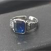 Retro Inlaid Square Blue Zircon Crown Ring Men's Single Ring Handsome Temperament Domineering Open Ring