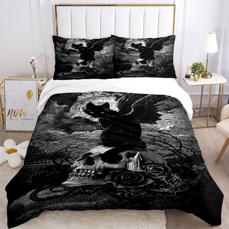 3pcs Moonlit Scene Black Cat Bedding Set, Including 1 Quilt Cover and 2 Pillow Shams, Without Filling, Soft and Comfortable Home Bedroom Fabric,