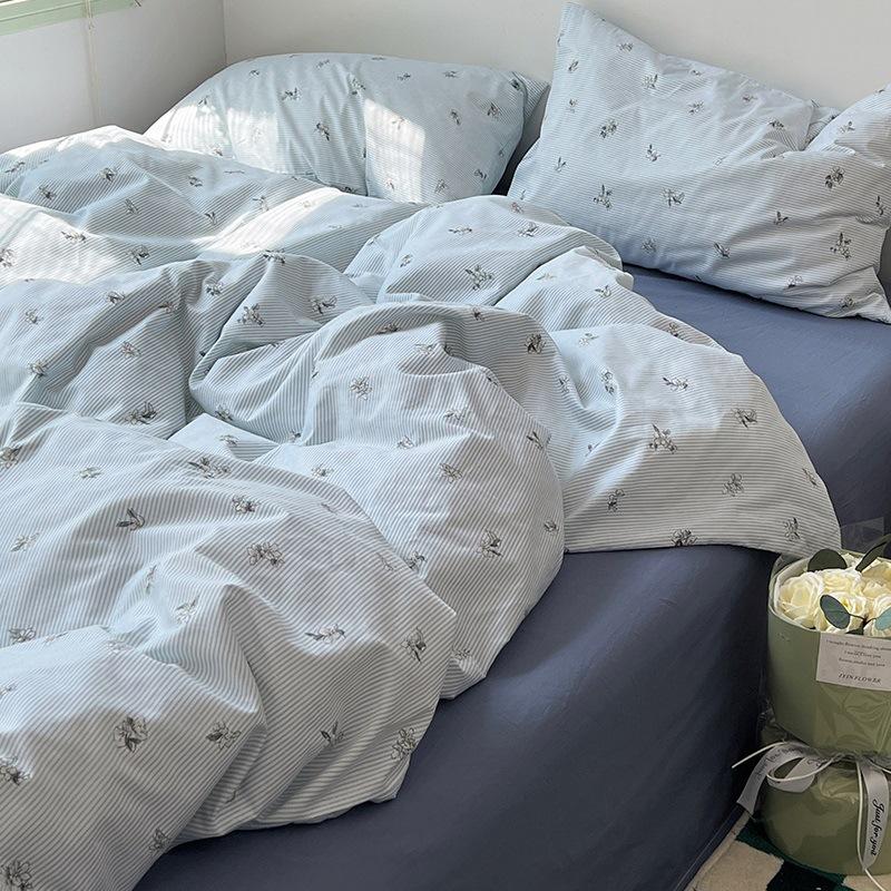 Sada povlečení z čisté bavlny, čtyřdílná sada z čisté bavlny, prostěradlo z čisté bavlny, povlak na přikrývku, sada tří dílů