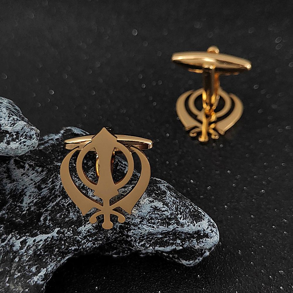 Stainless steel butterfly clasp brooch/cufflink, Sikh symbol badge for men's suit, elegant anti-exposure button for women.