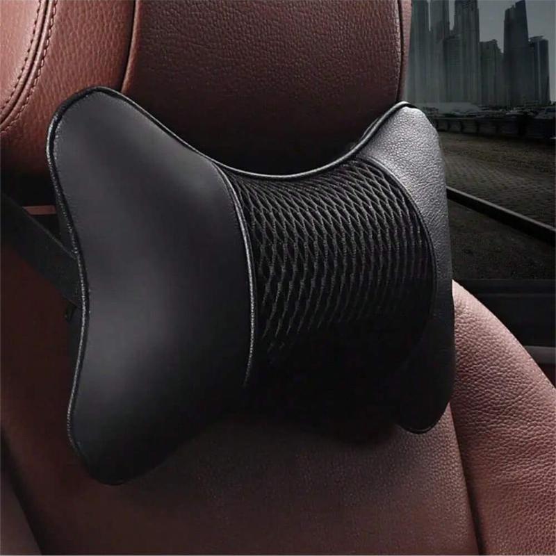 PU Leather Knitted Car Pillows Headrest Neck Rest Cushion Support Seat Accessories Auto Black Safety Pillow Universal Decor