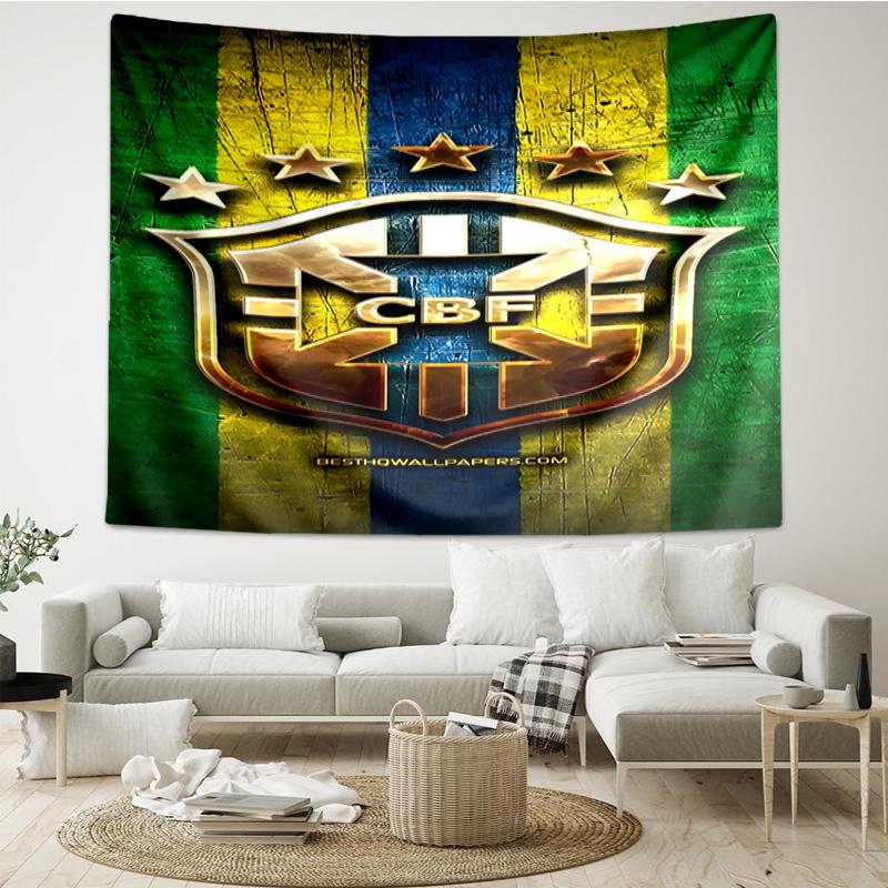 1PC Brazilian Football Crest Printed Tapestry Room Decoration Wall Hanging for Living Room Bedroom, Dormitory, Birthday and Christmas Gifts