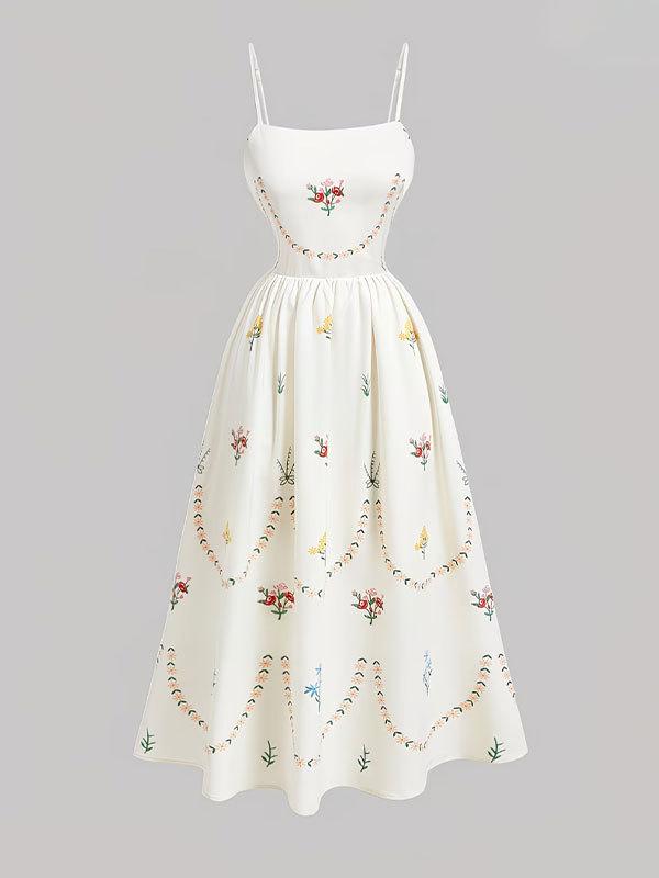 2026 spring and summer sweet romantic French fake style dress, suspender positioning printing waist backless European and American women's clothing