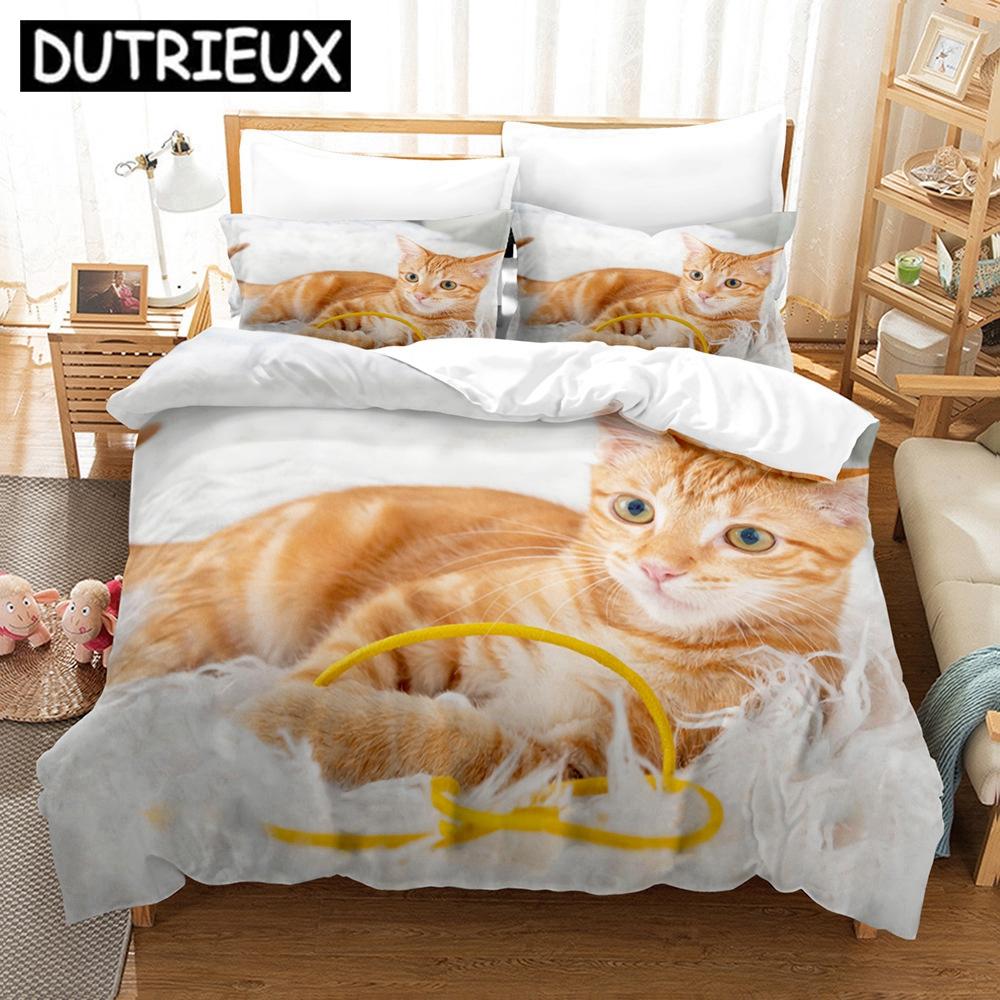 

Comforter Cute Cat Bedding Set Polyester S Fashion Twin Queen King For Boy Girl Gift Home Decor Comforter (quilt)-EU Single(135*200cm)3pcs