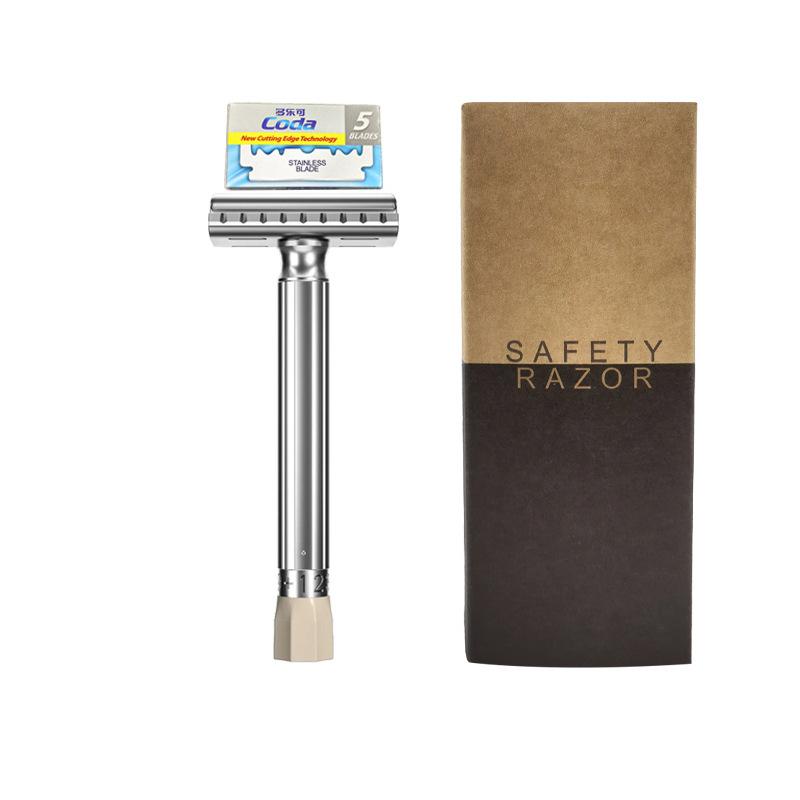 Manual Shaver for Men Adjustable Double-blade Old-fashioned Two-piece Set Detachable Blade Holder Manual Razor