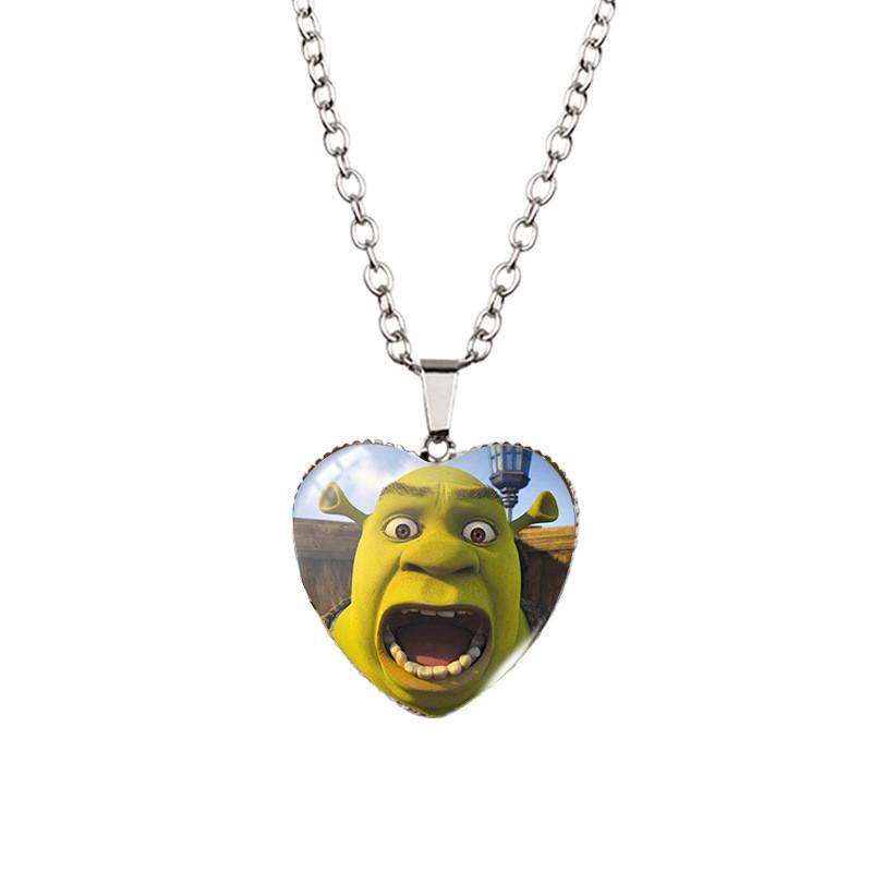 Charming Heart Shaped Shrek Time Gemstone Pendant Necklace For Unique Style With Colorful Variants