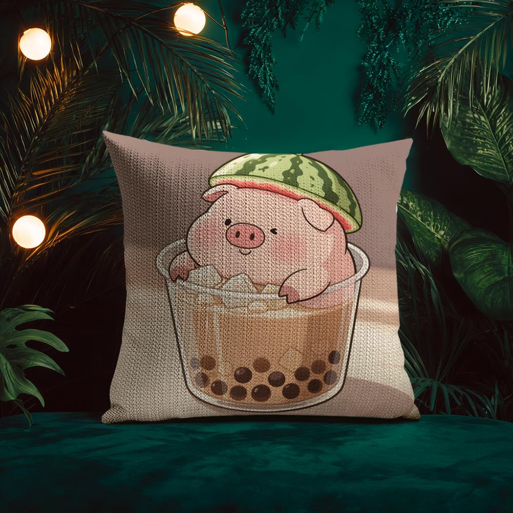 Cute Pig Summer Surprise Cushion Cover Silky elegant Comfort Sofa Bed Invisible zipper Beach pillowcase