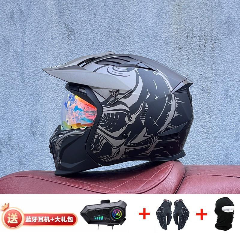 Full Face Motorcycle Helmet With Detachable Bluetooth Module ABS Shell Unisex All Season Retro Style