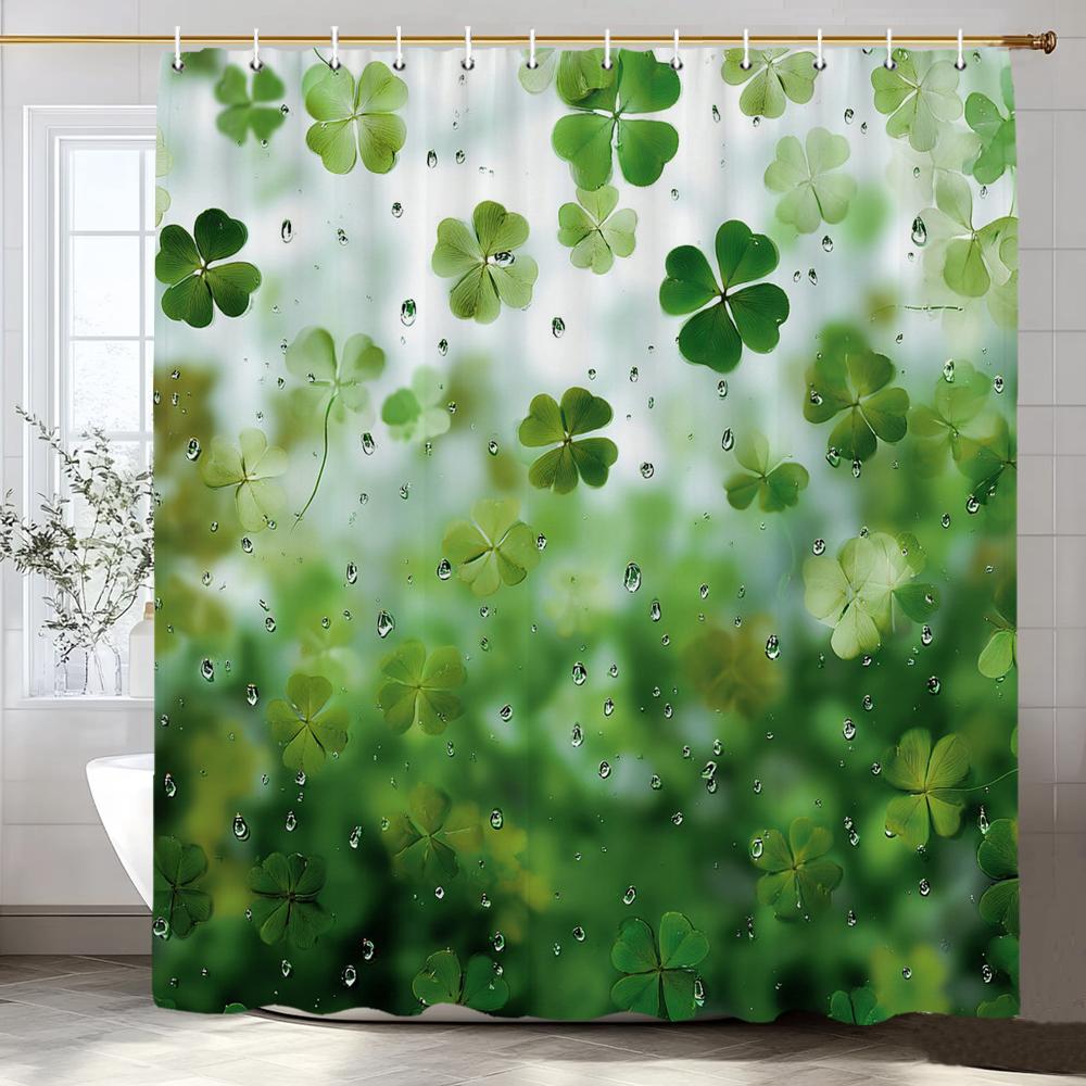 Green Leaf Plant,Clover Pattern Shower Curtain for Bathroom Modern Art Leaves Printing Decorative Shower Curtains with Hooks
