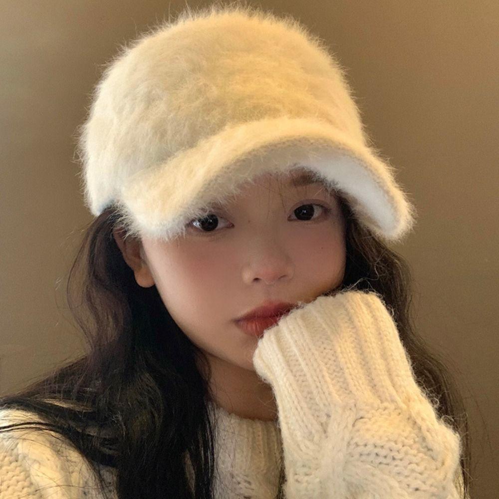 Solid Color Women's Baseball Cap Adjustable Winter Warm Hat Versatile Plush Dubill Cap  Daily