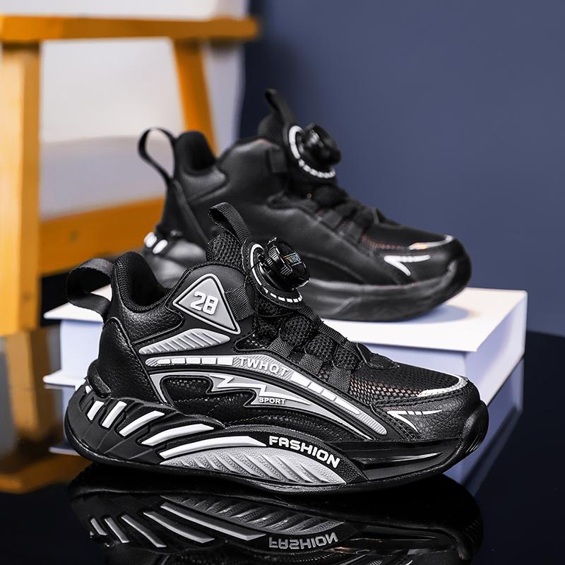 Autumn Winter Leather Sneakers Children Rotary Buckle Casual Sports Shoes Kids Trainers Comfortable Non-slip Children's Sneakers