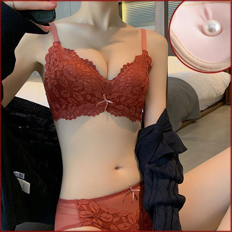 Lace Lingerie Set: Push-up, Wire-Free, Adjustable Support Bra for Small Busts.