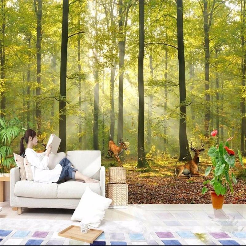 Photo Wall Paper Natural Morning Sunlight Woods Deer Wallpaper Walls Mural Animal Wall Paper Home Decor