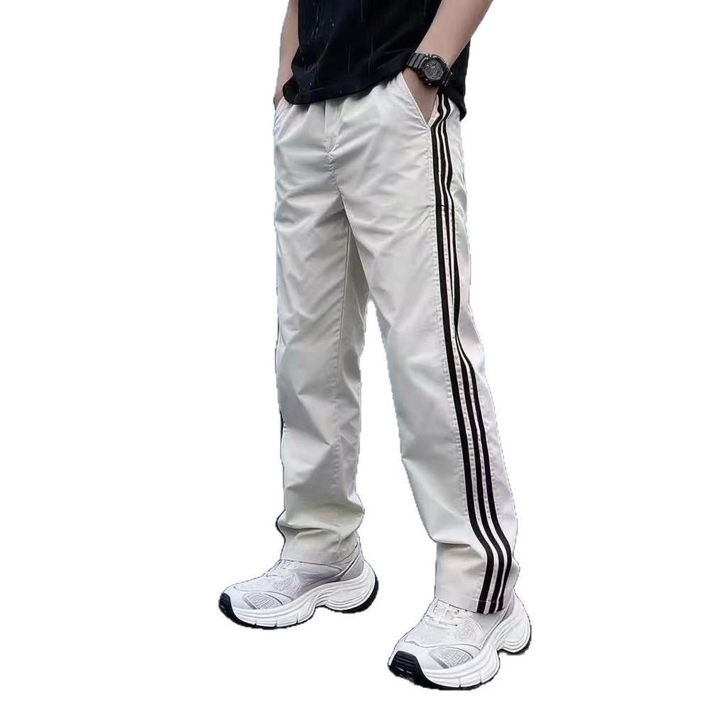 Summer thin breathable quick-drying pants men's trend versatile elastic waist sports striped splicing straight pants tide