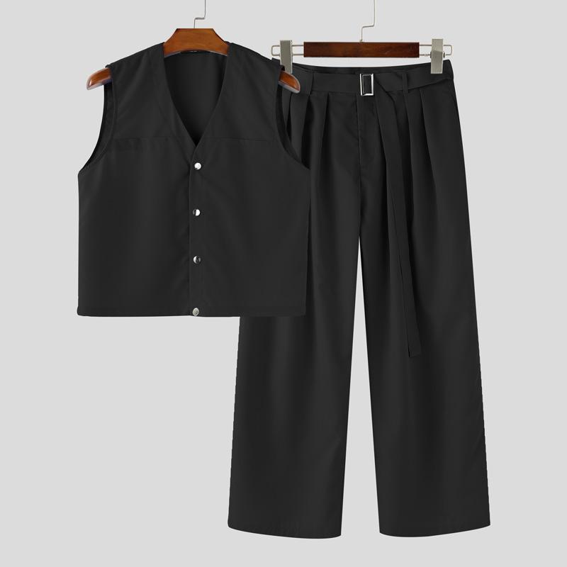 INCERUN Two Pieces Men Sleeveless Waistcoat and Long Suit Pants Trousers Casual Sets