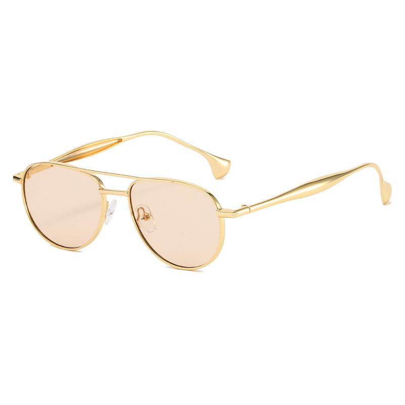

Retro Oval Frame Sun Glases With Uv400 Level For Beach Trips And Casual Wear GoldFrameLightTea