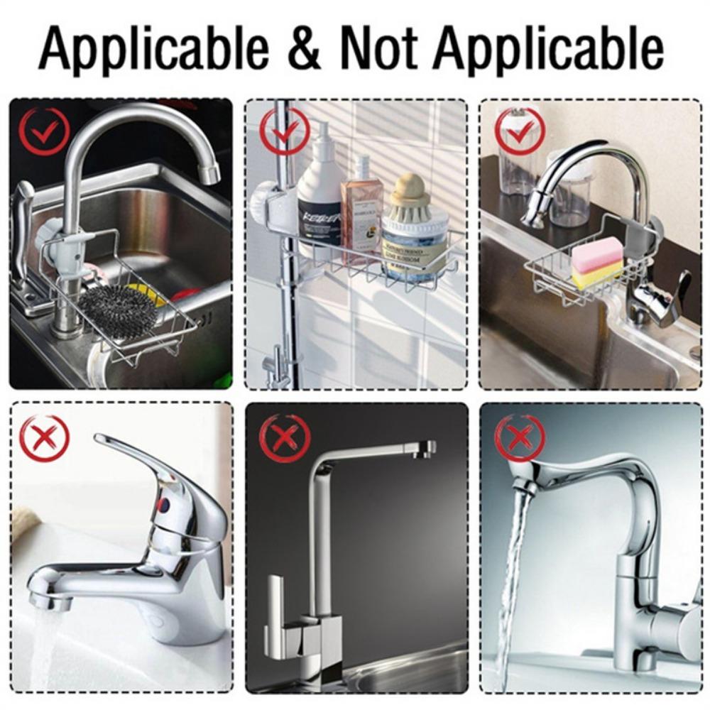 Adjustable Stainless Steel Kitchen Faucet Shelf, No Drilling Required, Space Saving Storage Rack