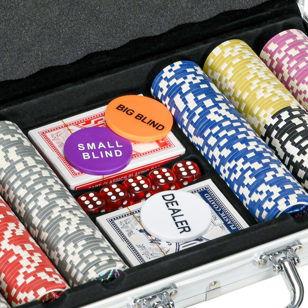 300-Piece Poker Chips Set, Poker Set with Mat, Chips, Two Card Decks, Dealer, Five Dices
