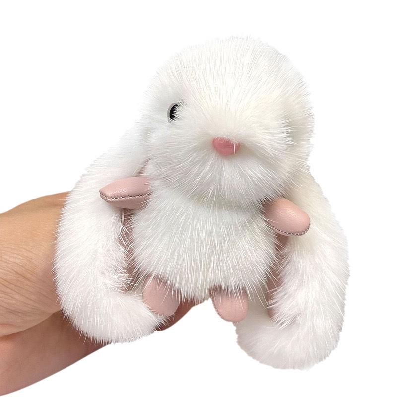 Mini Cute Waterproof Rabbit Fur Keychain Plush Toy Long-eared Rabbit