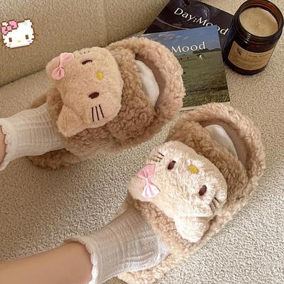 Kitten Fur Cartoon Women's Non-Slip Fluffy Slippers for Outdoor Wear - 2024 Autumn/Winter Collection