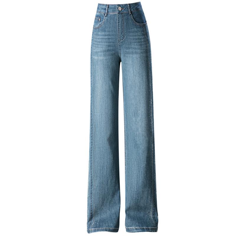 1082 Petite High-Waist Rhinestone Embossed Wide Leg Bell Bottom Jeans for Middle-Aged Women - Spring/Autumn 2025 Fashion