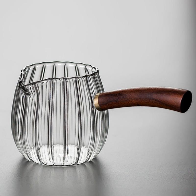 Doméstico Grande Capacidade Alça de Madeira Listrado Espessado Alto Silício Boro Vidro Justo Xícara Chá Soater Kung Fu Chá Conjunto
