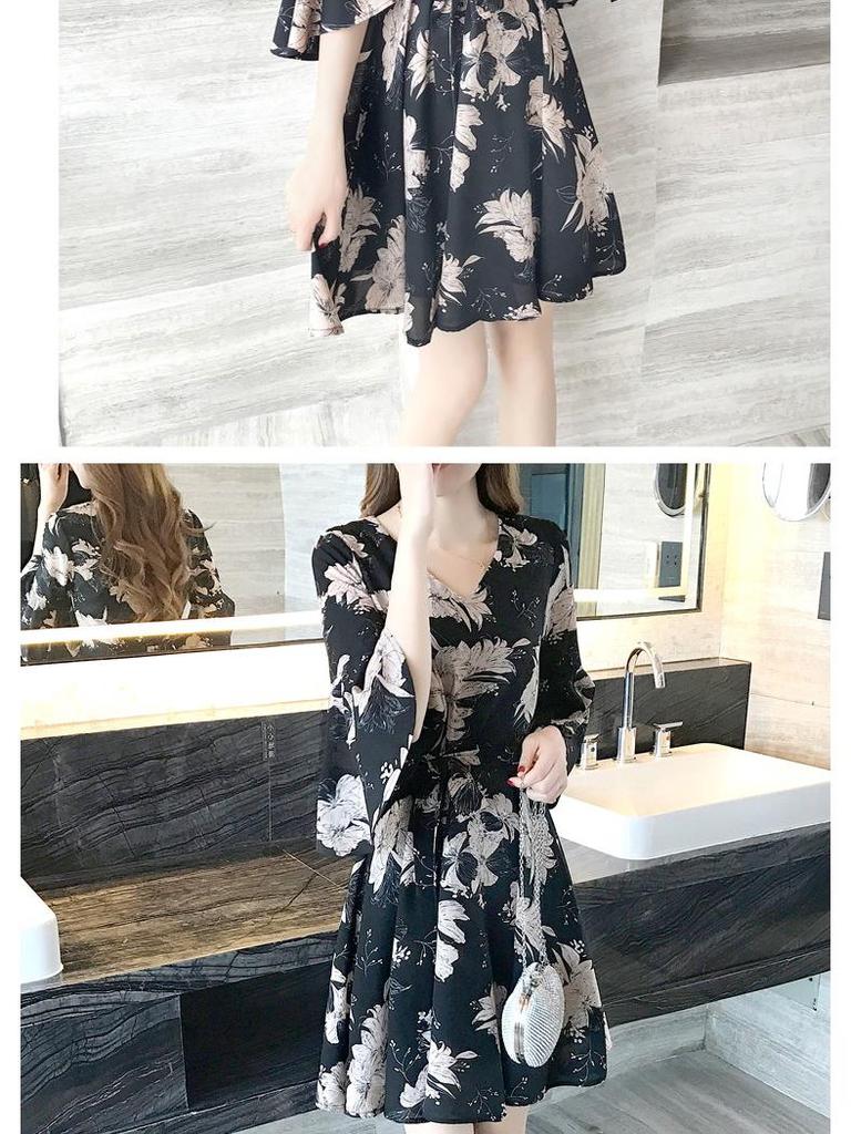 Trendiges Sommer 2019 Blumenmuster Schlankmachendes Koreanischer Stil Kleid für Frauen und Studentinnen