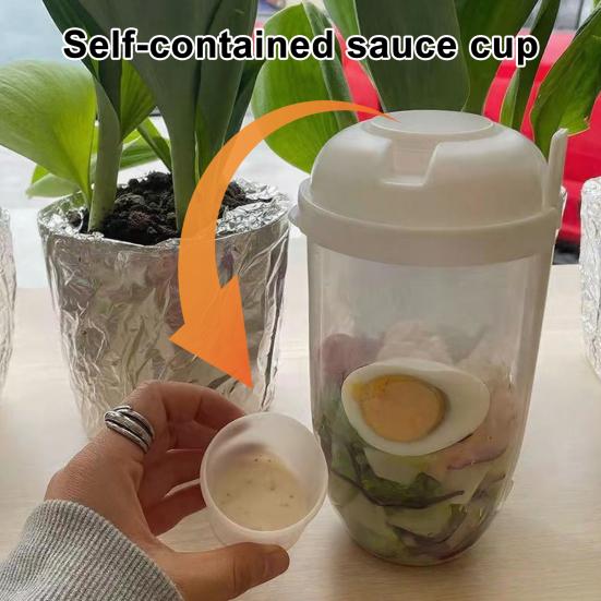 Reusable Salad Cup 1000ml Portable Fresh Salad Container with Fork And Dressing Holder BPA-Free PP Salad Storage Cup for Lunch Picnic Camping