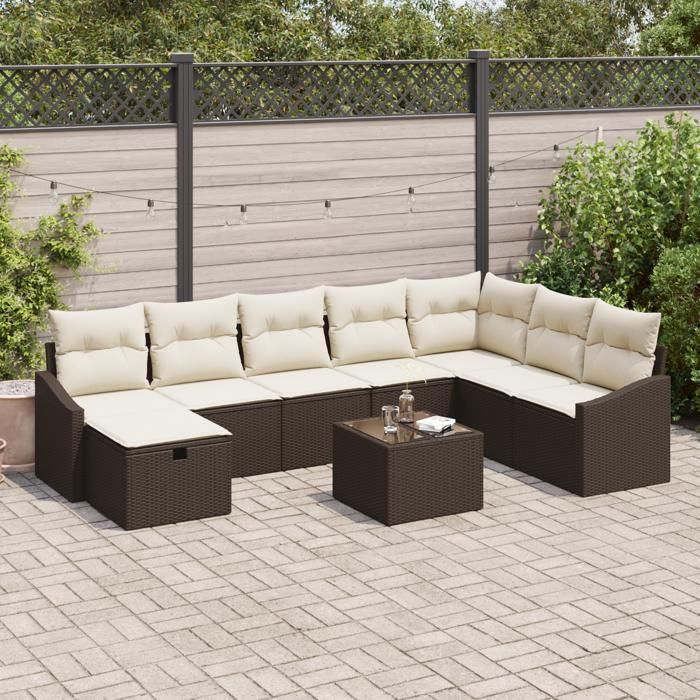 VidaXL Ensemble de canapés de jardin en 9 pièces avec coussins en rotin poly marron 3359337