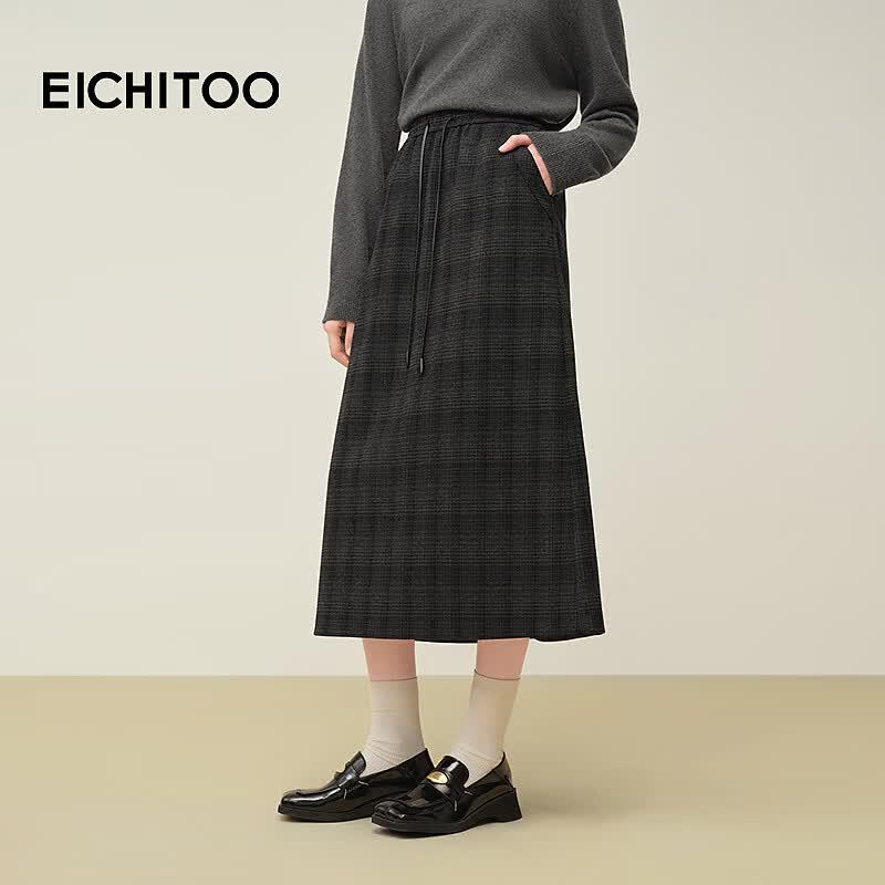 EICHITOO Women s Winter Grey Plaid Straight Skirt S