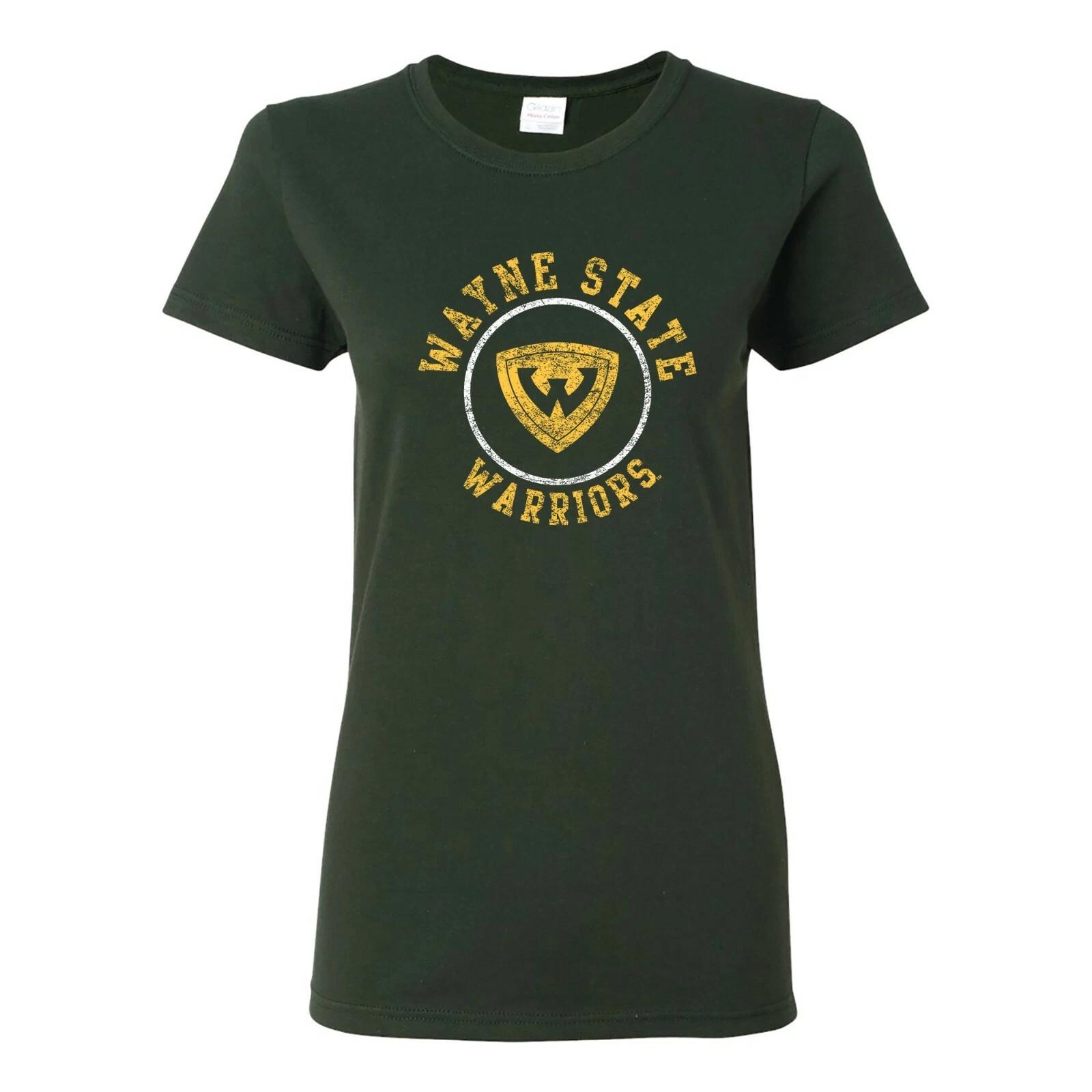 Wayne State Warriors Distressed Circle Logo Womens T-Shirt - Forest 4XL