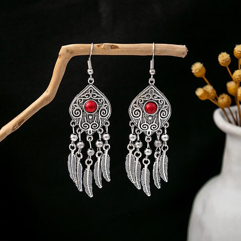 Retro Ethnic Bohemian Turquoise Tassel Earrings for Women