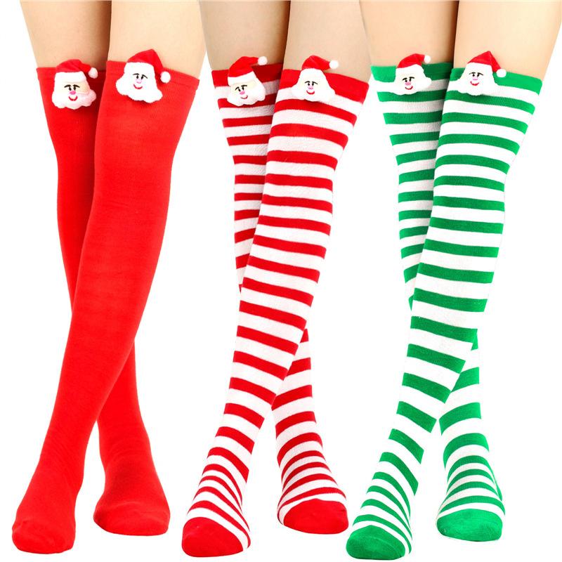 Santa Claus Striped Socks Doll High Socks Over The Knee Socks Women'S Christmas Doll Stockings Party Long Socks