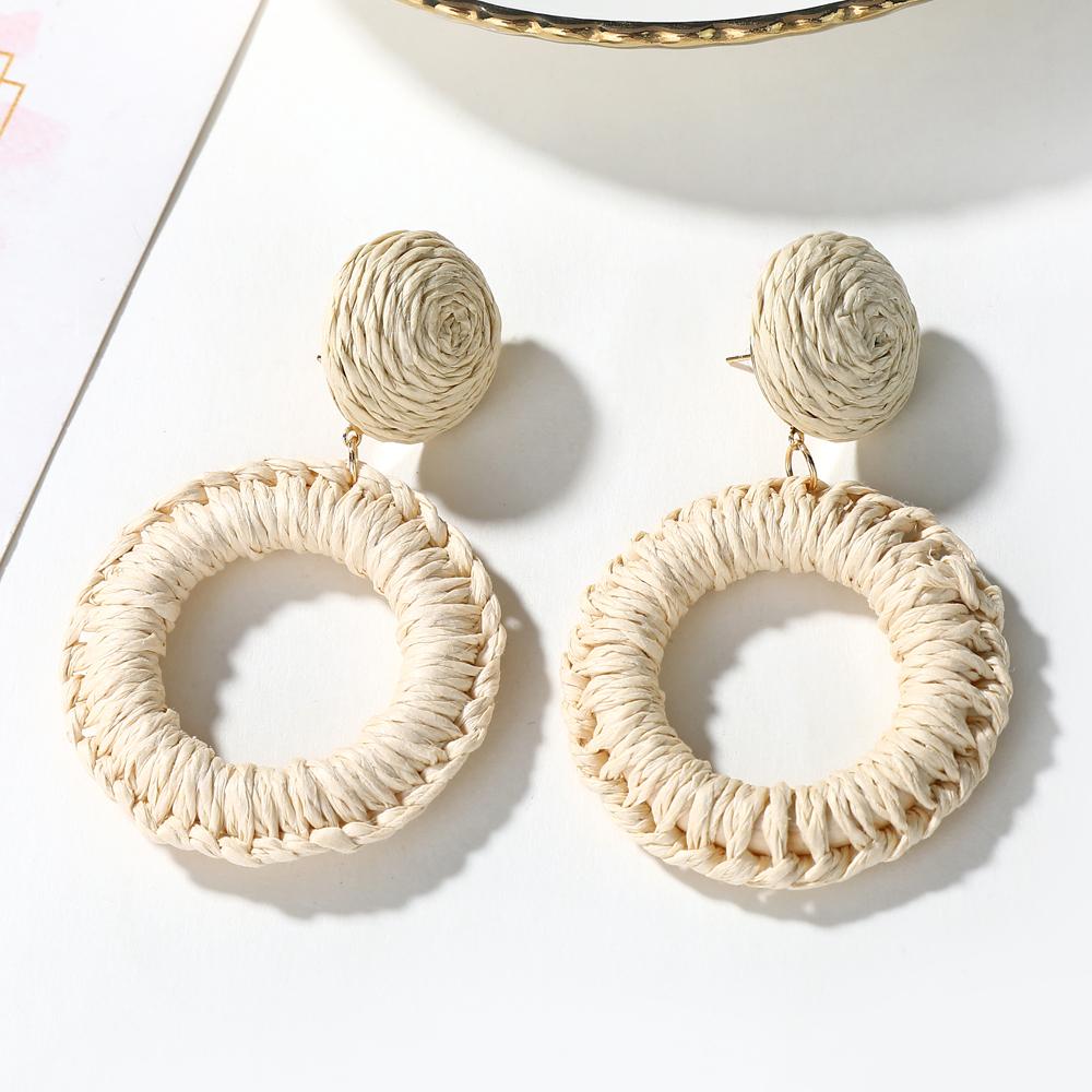 

YAOLOGE 2019 Trendy Korean Handmade Wooden Rattan Knit Earrings For Women Boho Hollow Round Big Geometric Vine Drop Earring