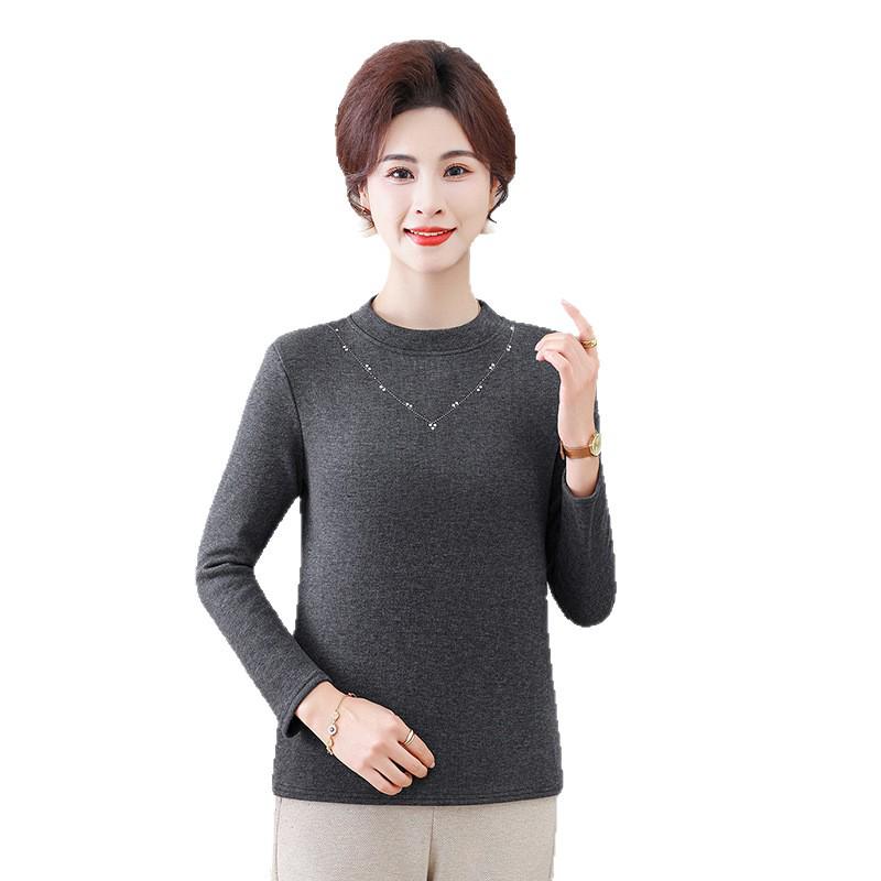 Women's Winter Velvet Base Layer Top, Half-High Collar Sweater for Middle-Aged and Elderly