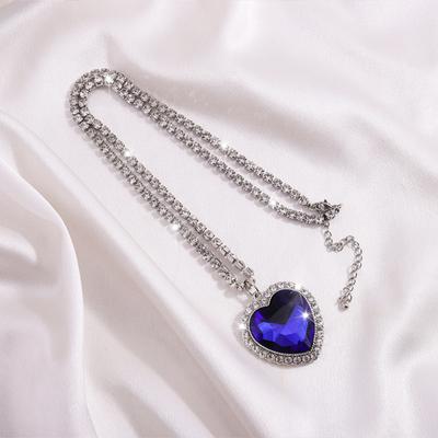 Collier Pendentif Cœur Zircon Bleu de Luxe pour Femme Romantique Exquis Diamant Cz Colliers pour Femme Bijoux de Mariage Cadeaux