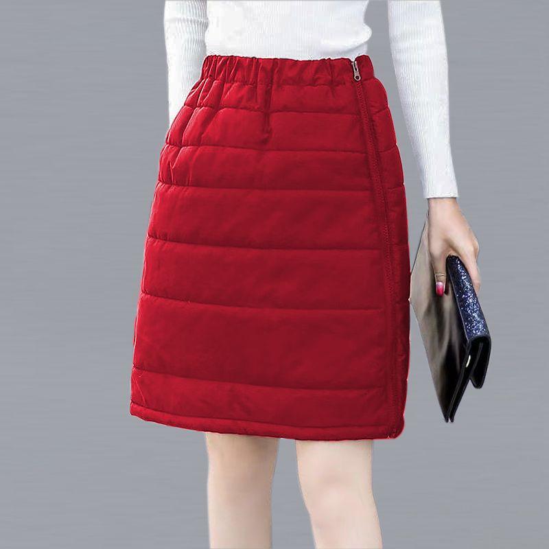 Thickened Down Cotton Skirt Women's Short Skirt Winter Elastic Waist Outer Wear One-piece Pocket Skirt Large Size Hip Skirt