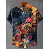 Button Linen Short Sleeved Shirt for Men's Party Atmosphere, Retro 3D Pattern, Retro Printing, Fashionable Hot Selling Item