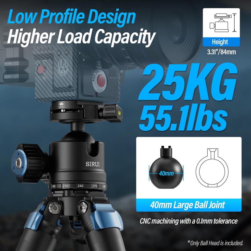 SIRUI Professional 40mm Ball Head with Panoramic CNC Aluminum Alloy Compatible with DSLRs and with Quick Release Maximum Load Capacity of 40kg AM-40