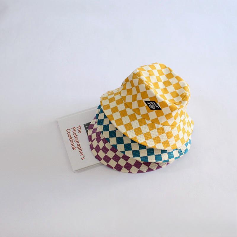 Checkerboard Pattern Kids Bucket Hat Cute Plaid Baby Boys Girls Sun Hat Soft Kids Children Fisherman Panama Caps