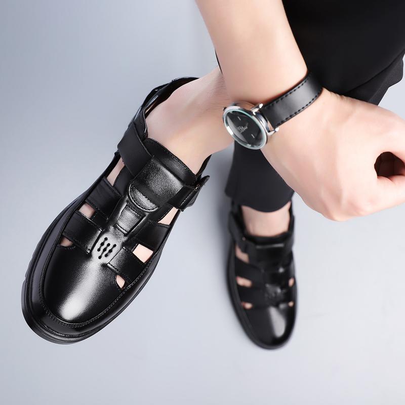 Fashion British Style Sandal Summer Hollow Out Non-slip Casual Leather Walking Sandals for Men Fashion Lighted Breathable Classic Sandal