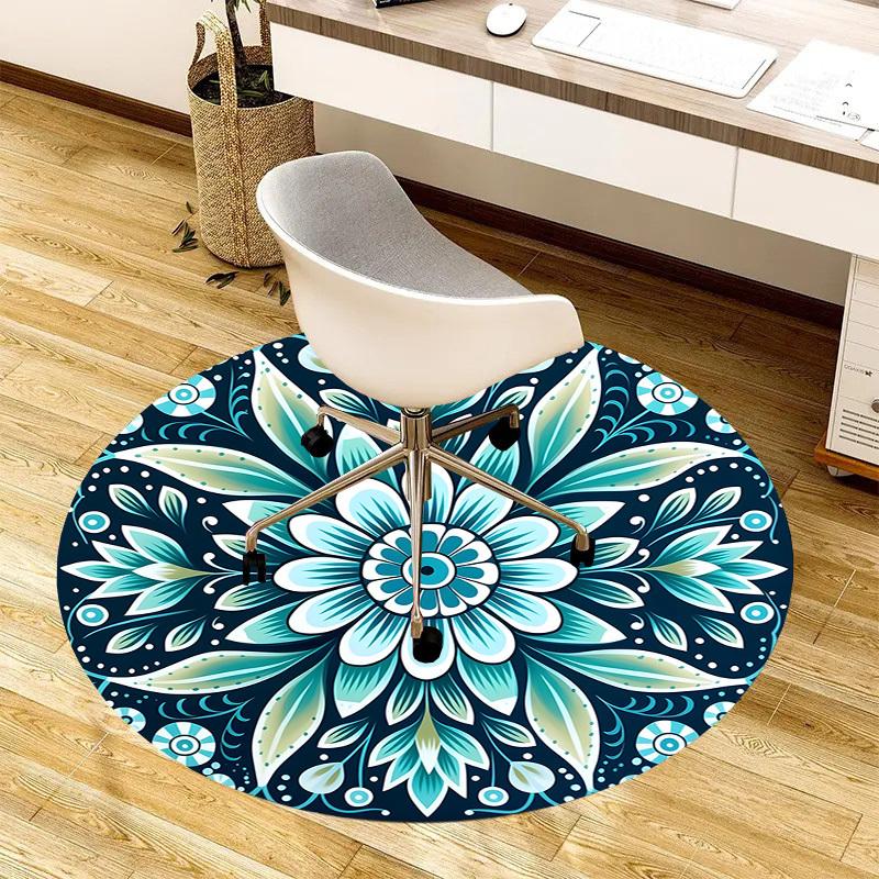 1pc Office Carpet Chair Mats Blue Floral Mandala Pattern Perfect for Decorating Office Chairs, Living Rooms, Or Bedrooms