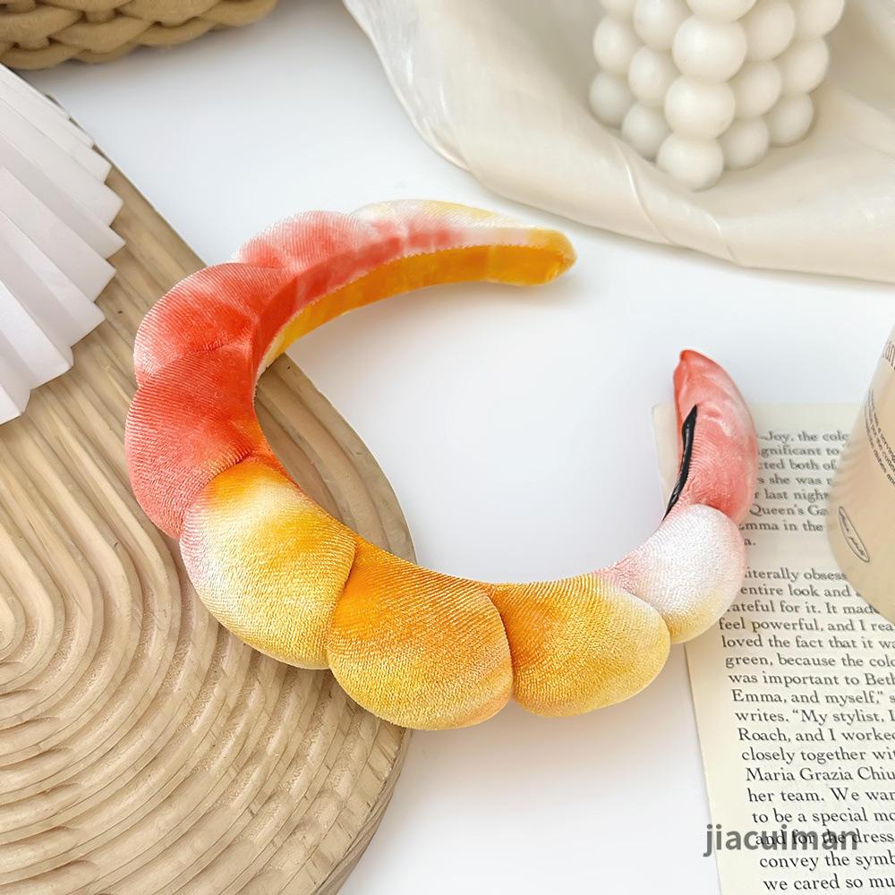 

Fashion Velvet Gradient Puffy Hair Bands Hair Accessories Makeup Bubble Spa Headband for Washing Face Makeup Shower Skincare