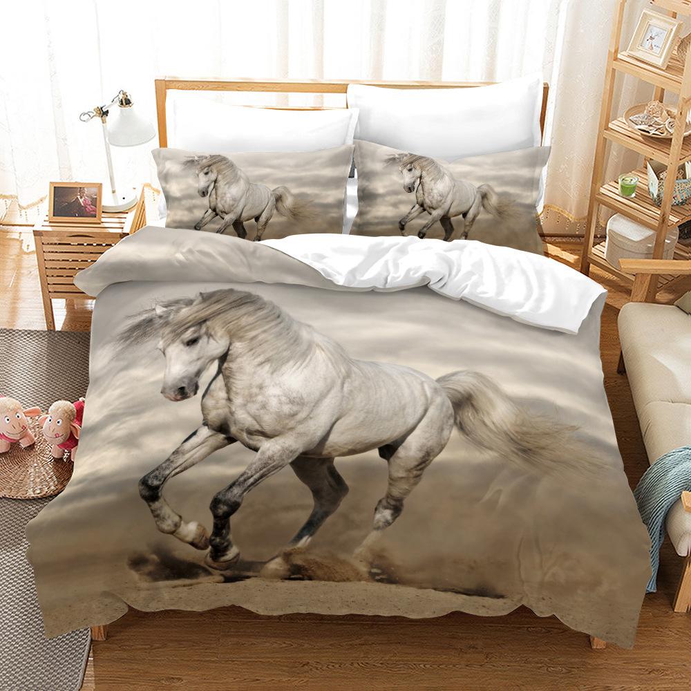 Animal Galloping Horse 3D Digital Printing Three-Piece Set, Home Textile Quilt Cover Pillowcase Two-Piece Set