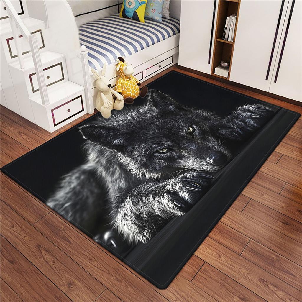 The Wolf Lying in the Darkness Printed Home Carpet,Bathroom Floor Mats, Microfiber Absorbent Machine Washable Polyester Rug for Bedroom