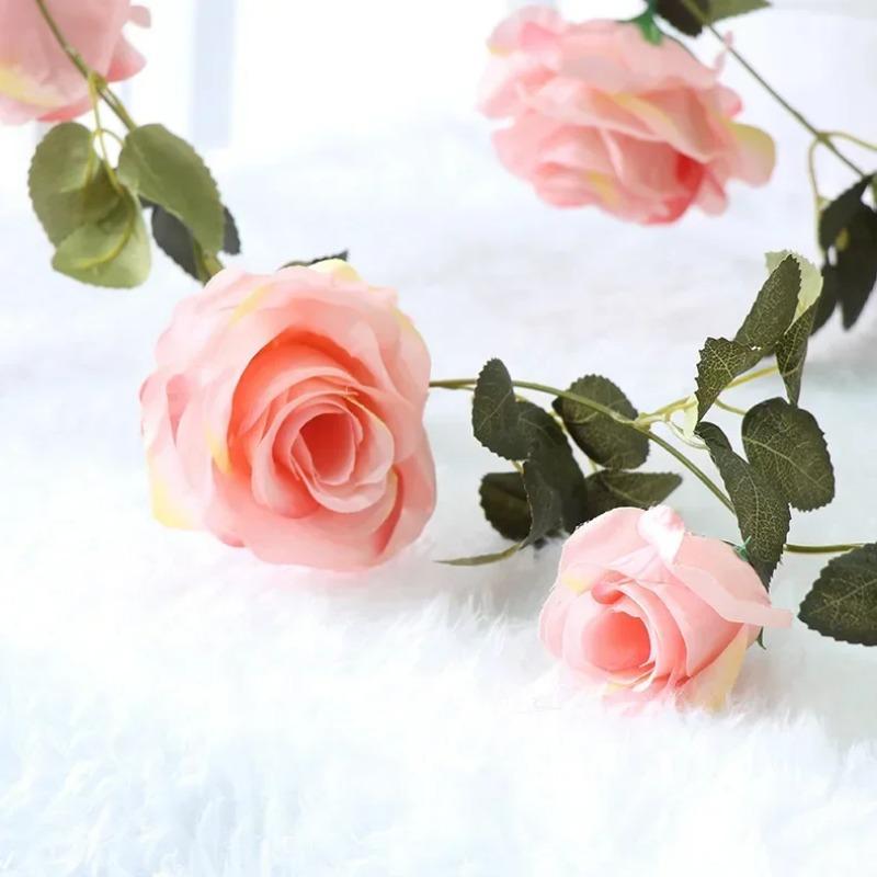 Silk Artificial Rose Vine Hanging Flowers for Wall, Rattan Fake Plants Leaves Garland, Wedding Home Garden Arch Decoration