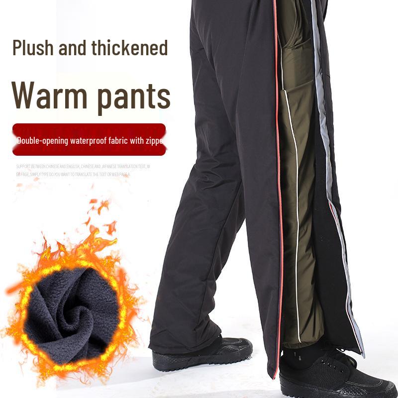 The BAY Heren Waterdichte Winter Visbroek - Dikke, Warme, Snel-Losse Katoenen Broek met Dubbele Rits en Plus Fluweel voor Buitengebruik 5XL zwart