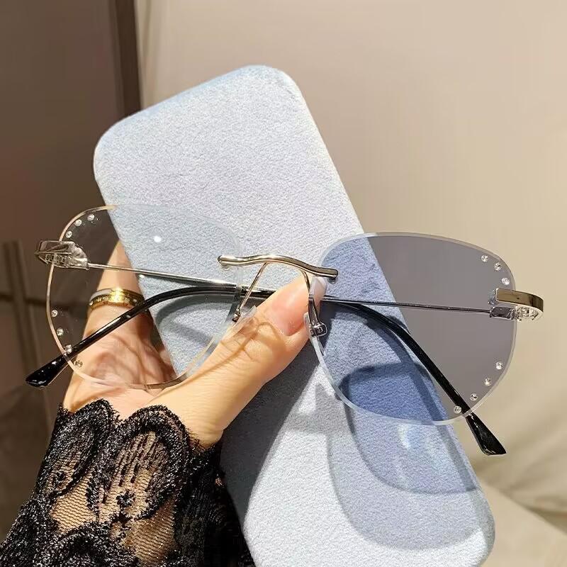 

Безрамные очки с точечным сверлением по краям, анти-синий свет, меняющие цвет очки, очки для близорукости высокой четкости -400